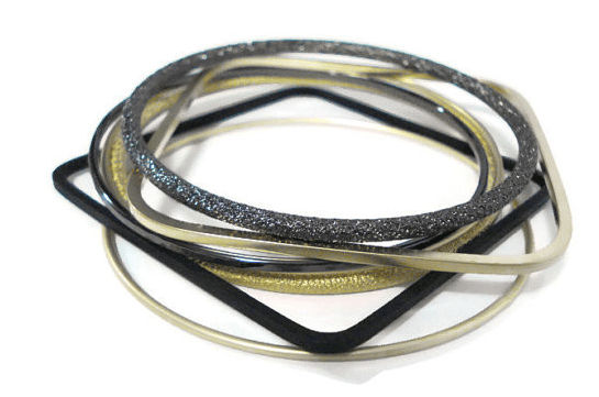 Black and Brushed Gold Bangle Stack