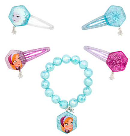 Anna and Elsa Hair Clips and Bracelet Set