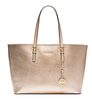 Michael Kors Jet Set Travel Metallic Saffiano Leather Medium Tote