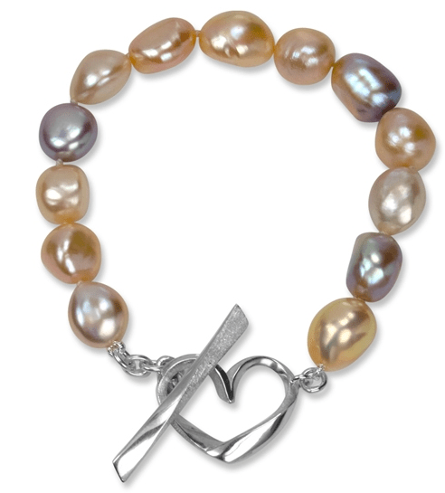 Pamela Lauz Jewellery Hearts Pink Baroque Pearl Bracelet