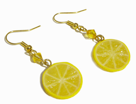 Miniature Food Jewelry Fruit Lemon Slice Earrings